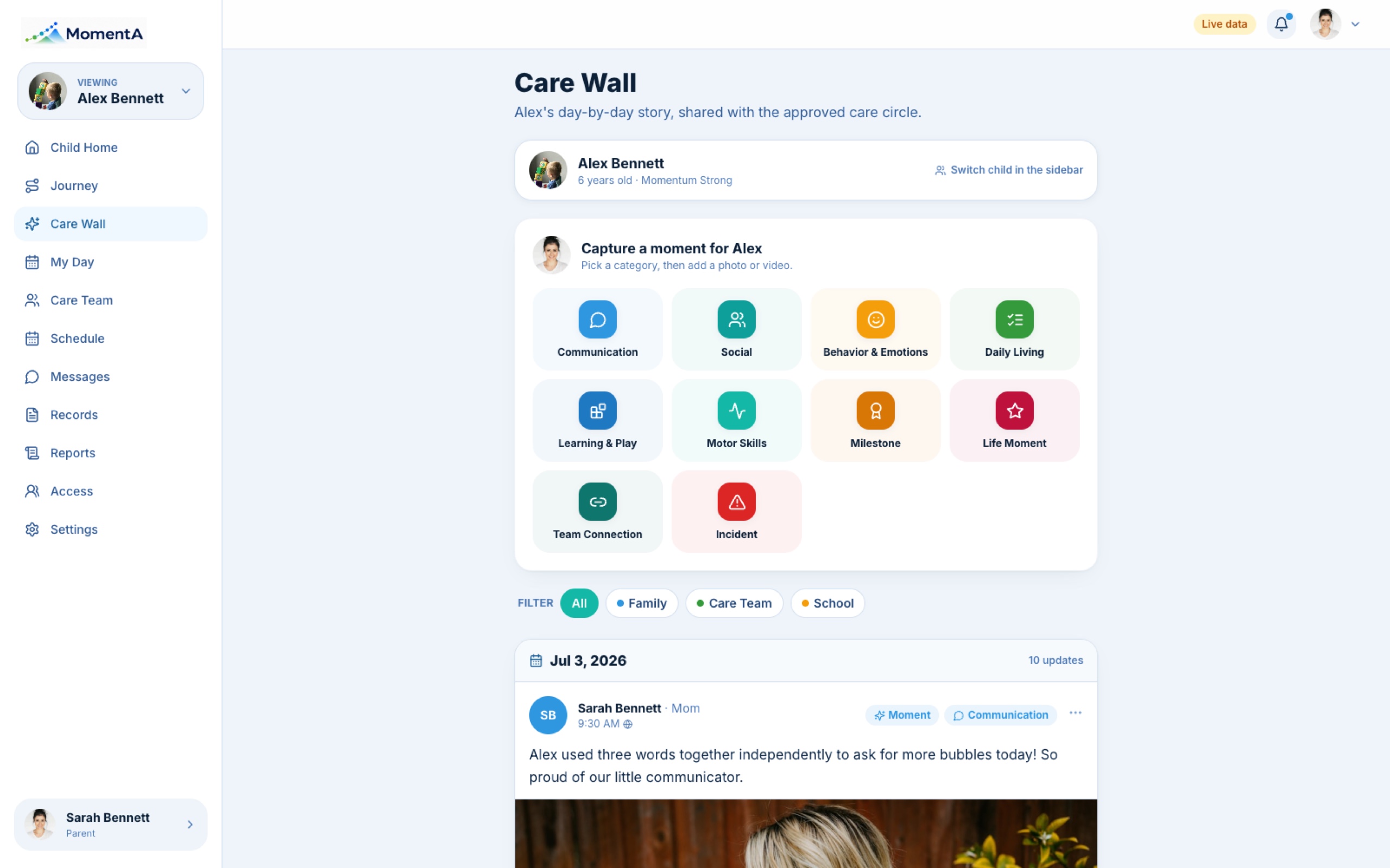 Parent Care Wall on desktop