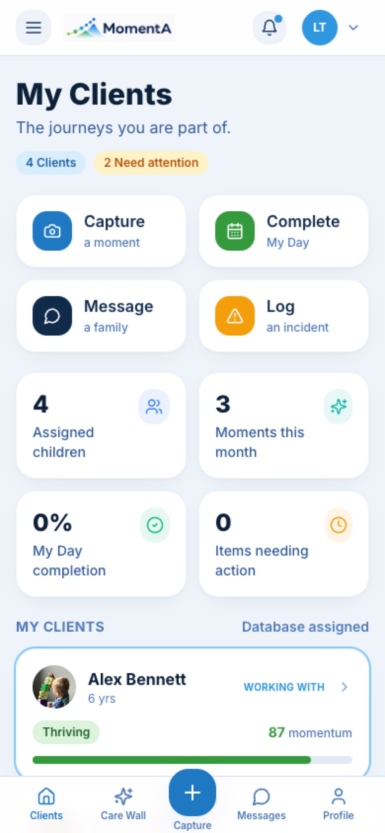 Provider caseload dashboard on mobile